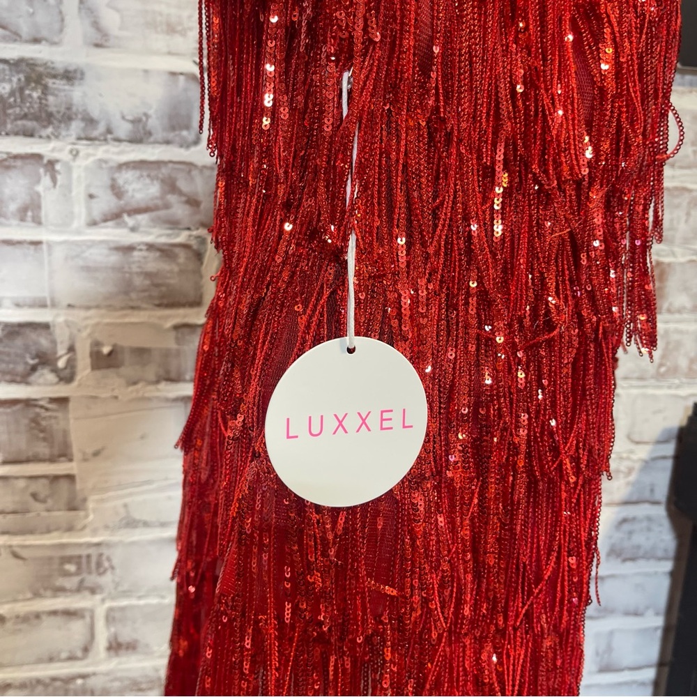Luxxel Vibrant Red sequin fringe hoco Dress large - Picture 6 of 6